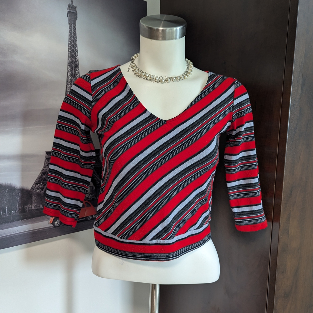 Striped Red and Black Crop Top